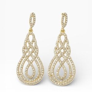 David Tutera Juliana Bridal Earrings in Gold with Pave Set Scroll Design